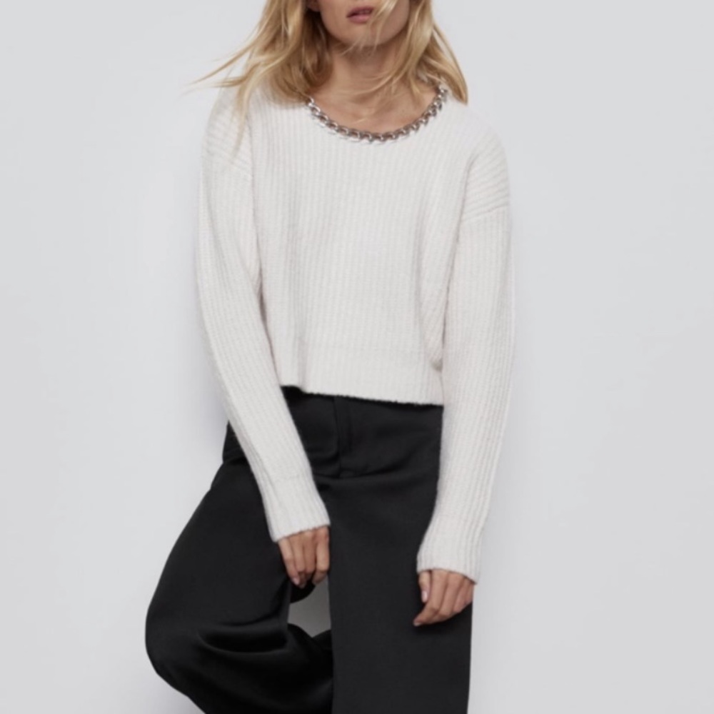 NWT Zara off white necklace sweater